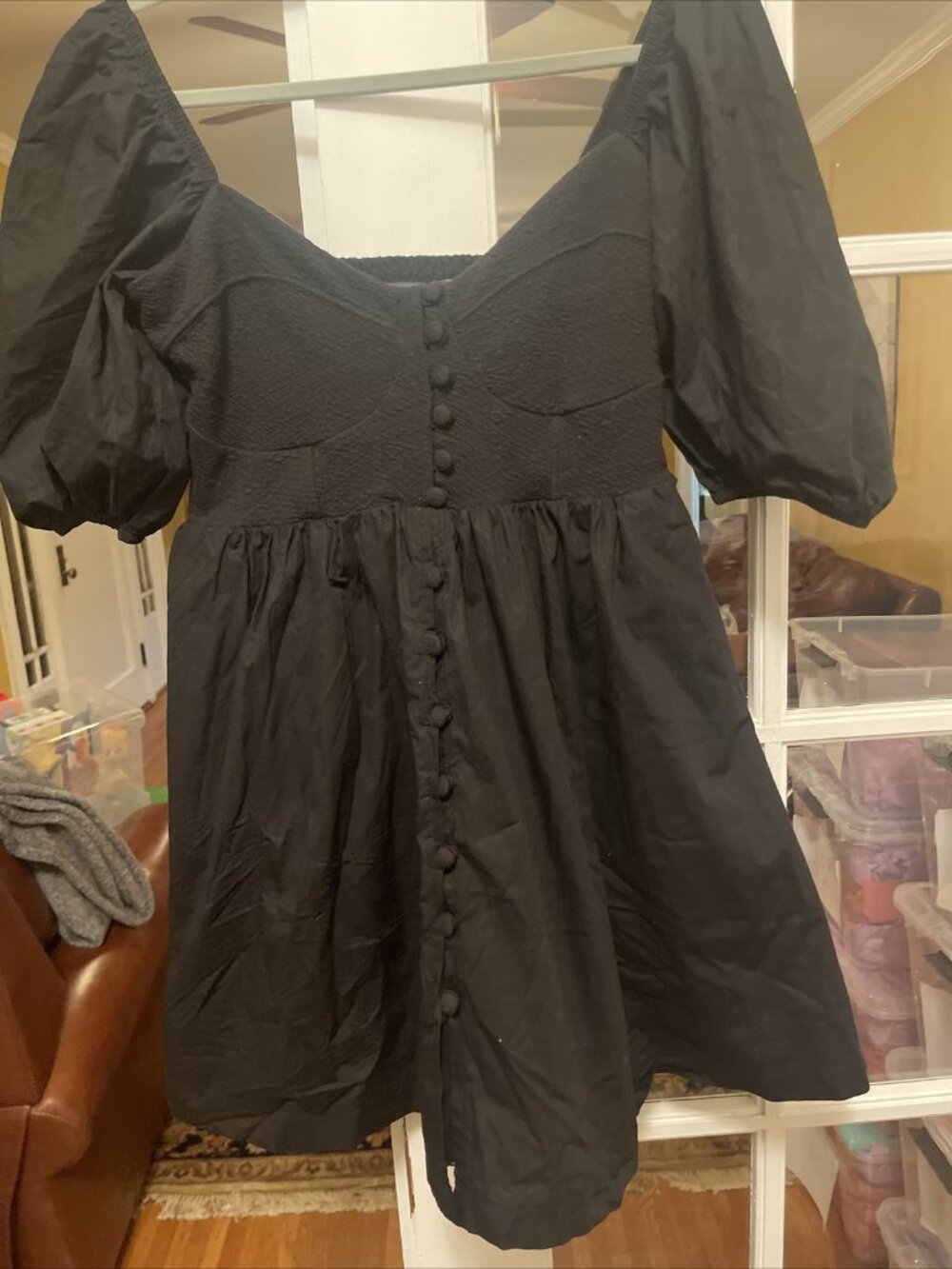 Maeve by Anthropologie black button front puff sleeve mini dress small